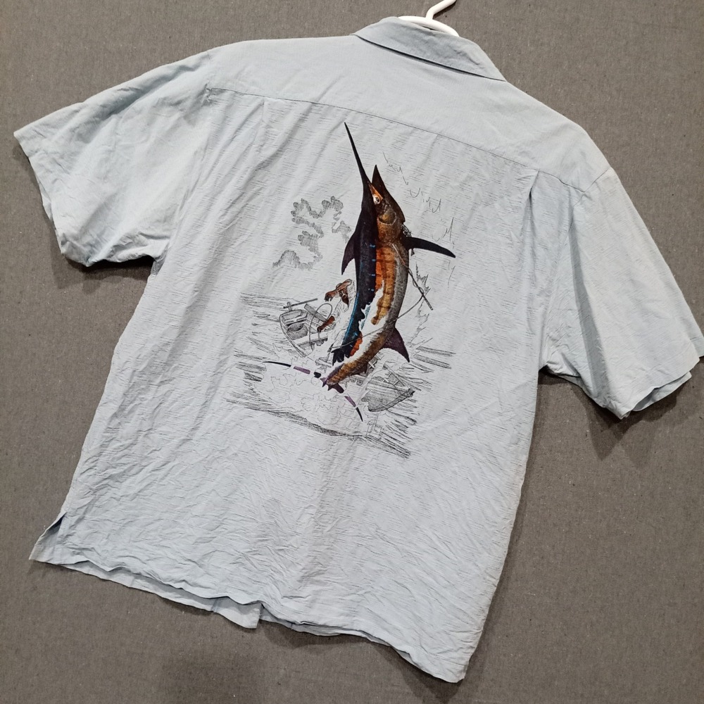 Guy Harvey Aftco Limited Edition Silk Cotton Marlin Shirt Mens Blue XL 0973/1284